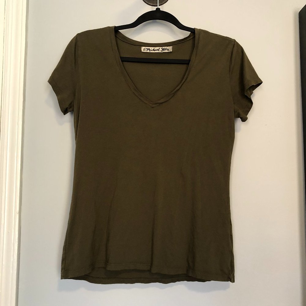 Michael Stars Olive Green V Neck Tee (OS)